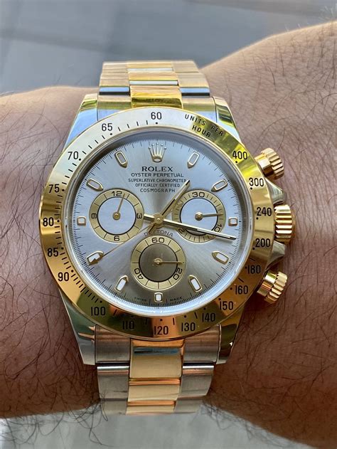 rolex daytona two tone wrist shot|Rolex daytona winner price.